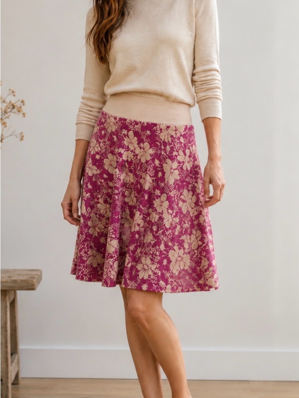 Velvet by Graham&Spencer Hibiscus Floral Skirt with Waistband